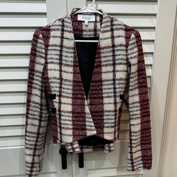 10 Crosby Derek Lam Burgundy and Cream Plaid Blazer - Picture 8 of 8